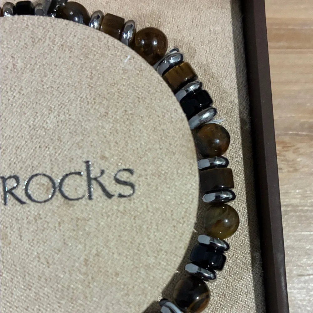 Rocks Silver Plated Bracelet with Brown and Black Beads